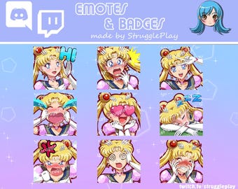 Cute Magical Girl Twitch Emotes Pack | Blonde Anime Princess Stream Emote Set | Cosmic Chibi Discord Stickers Chat Badges OBS Theme