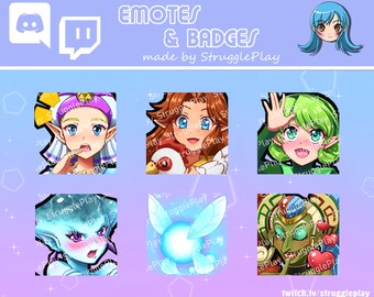 Cute Retro Fantasy Girls Emotes Pack | Nostalgic Video Game Adventure Heroes Chat Stickers | Gaming Profile Sub Badges Twitch Discord