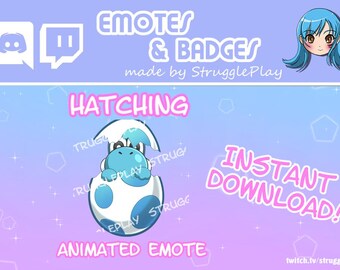 Cute Hatching Light Blue Dinosaur Animated Emote | Egg Break Retro Gaming Dino Chat Stickers | Kawaii Monster Stream Pack Twitch Discord