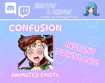 Animated Cute Magical Girl Twitch Emote | Confused Brown Hair Warrior Princess GIF Stream Asset | Cosmic Green Chibi Discord Chat Stickers
