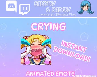 Animated Cute Magical Girl Twitch Emote | Crying Blonde Princess GIF Stream Asset | Cosmic Chibi Discord Sticker Chat Badge OBS Theme