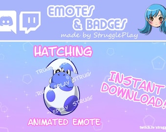 Cute Hatching Blue Dinosaur Animated Emote | Egg Break Retro Gaming Dino Chat Stickers | Kawaii Monster Stream Pack Twitch Discord