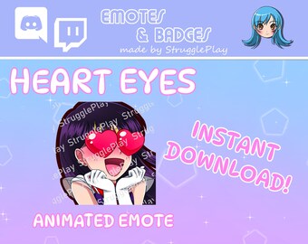 Animated Cute Heart Eyes Purple Hair Twitch Emote | Love Magical Girl GIF Stream Asset | Cosmic Red Chibi Discord Sticker Chat Badge