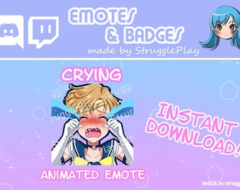 Animated Cute Magical Girl Twitch Emote | Crying Short Blonde Hair Warrior Princess GIF Stream Asset | Cosmic Yellow Discord Chat Stickers