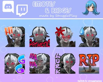 Cute Dark Shadow Hero Twitch Emotes Pack | Retro Video Game Adventure Villain Chat Stickers | Evil Mirror Twin Sub Badges Twitch Discord