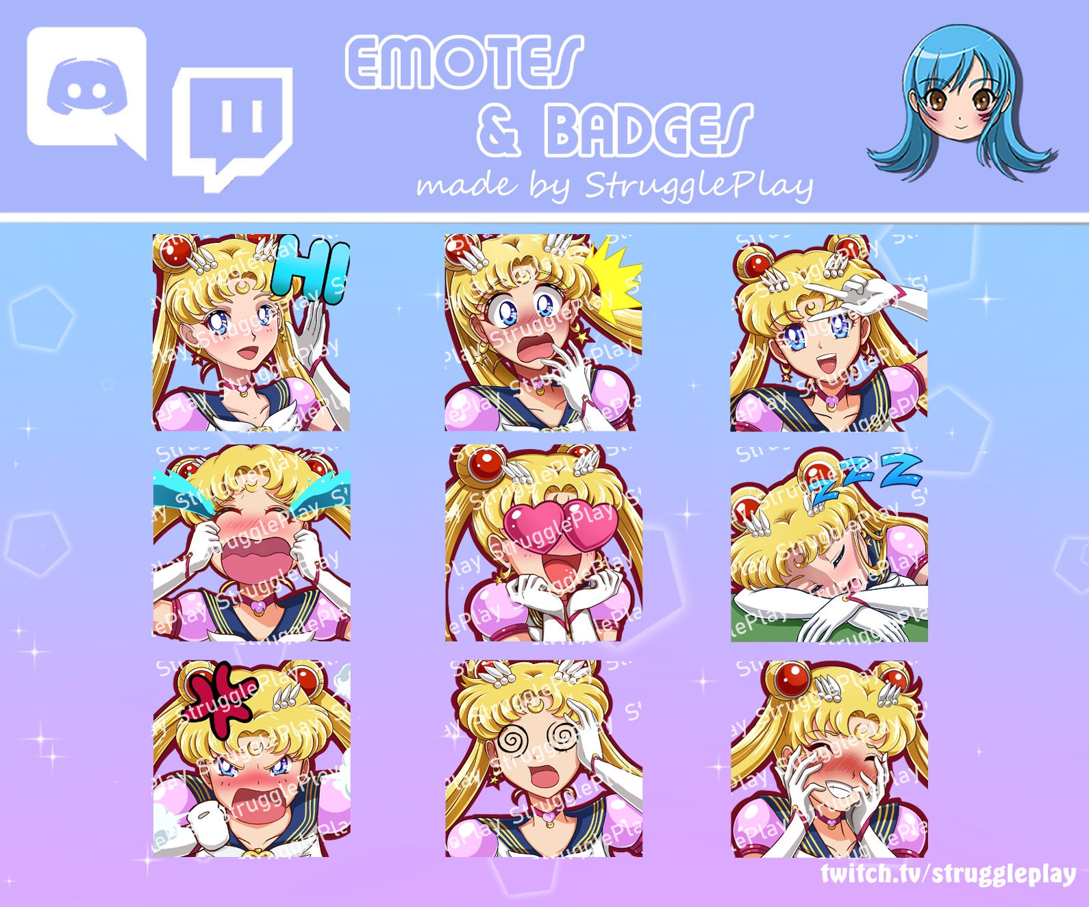 12 Positive Sailor Moon Emotes for Twitch Discord Cute 