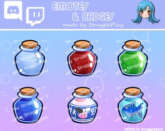 Retro Fantasy Quest Bottle Sub Badges Pack A | Magic Potion Item Video Game Loyalty Bit Rewards | Randomizer Speedrun Chat Icons Twitch OBS