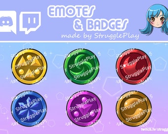Retro Fantasy Sacred Medallions Emotes Pack | Magic Element Seal Video Game Chat Stickers | Colorful Temple Loyalty Badges Twitch Discord