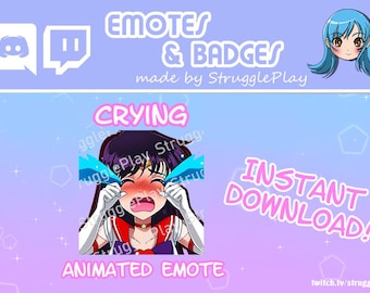 Animated Cute Magical Girl Twitch Emote | Crying Purple Hair Warrior Princess GIF Stream Asset | Cosmic Red Chibi Discord Sticker Chat Badge