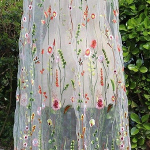 WildFlower Bridal Veil,Embroidered flower veil,floral wedding veil,embroidered floral veil with colored flower veil Unique boho veil