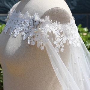 lace Pearl Wedding Cape,Lace Bridal Cape,Sheer Wedding Lace Cape,Shoulder Cape Veil,Modern Wedding Cape Wedding Dress Cape, bridal cover up