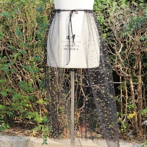 Black glitter star skirt,festival skirt Sheer Beach Cover-Up,rock transparent mesh skirt,Maxi Skirt,Open Front Sheer,See-through Skirt
