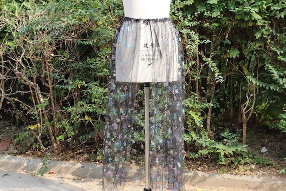 Sheer Beach Cover up black Sheer Festival Skirt transparent Mesh Skirt open Front Sheer glitter Maxi Skirt festival Outfit see through Skirt Etsy Canada