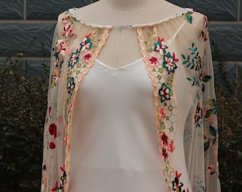 flower bridal cape,floral cape veil,embroidered cape,flower wedding cape,wildflower cape,floral bridal cape,floral wedding cape,dress cape