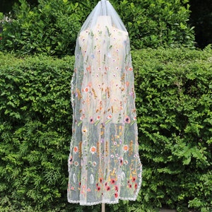 Secret garden flower wedding veil,floral embroidered wedding veil embroidery floral cape veil,wildflower colorful veil, garden veil cape