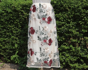 Floral Embroidered Tulle Overskirt, Detachable Wedding Skirt