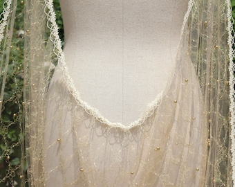 Pearl Champagne Wedding Cape, Gold Bridal Tulle Cape Veil
