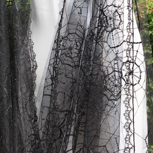 Halloween cape,black Spiderweb cape veil,Halloween wedding,Gothic bride,sparkle black wedding cape,embroidered bridal cape black