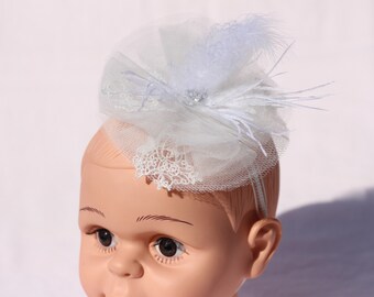 white kids baby kentucky derby hat,tea party feather hat for baby girl toddler child fascinator hat,flower girl headpiece Tulle Headband