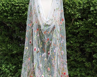Embroidered Floral Wedding Cape, Bridal Garden Veil