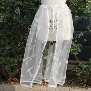 sheer maxi skirt embroidered,White sheer mesh skirt,Open Front Sheer,Beach Cover-Up,See-through Skirt,Ravewear,transparent mesh skirt