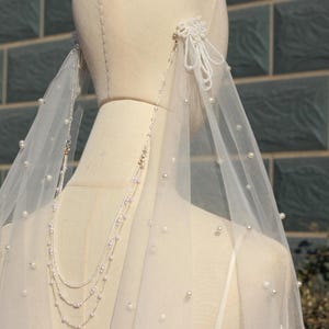 ivory Pearl wedding Draped Veil,bohemian wedding veil,Pearl Boho Draped Wedding Veil,Boho pearl Bridal Veil with Pearls,Fingertip Veil