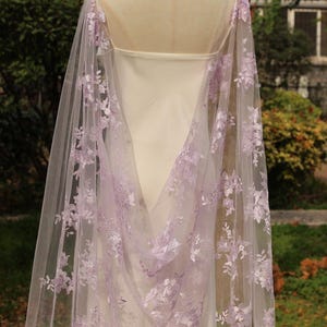 purple embroidered Floral  Wedding cape: wildflower & Leaf Design,soft tulle cape