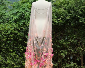 wildflower wedding cape,3D floral embroidered bridal cape,embroidery 3D flower wedding cape floral embroidered flower cape,floral cape veil