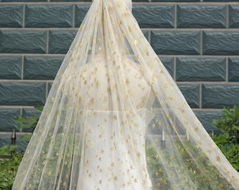 Glitter Gold Star Wedding Veil, Celestial Bridal Veil