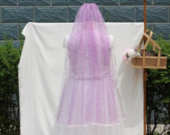 purple glitter cape veil,sparkle bridal veil,sequins wedding veil,bling wedding Veil,Fingertip Veil,Unique bridal veil,Shiny Wedding Veil