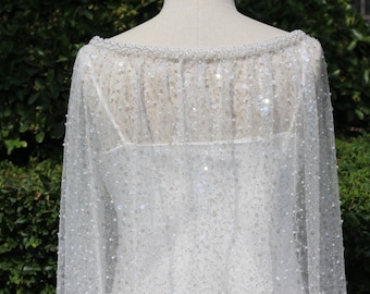 Sparkly Sequined Wedding Cape, Beaded Bridal Veil