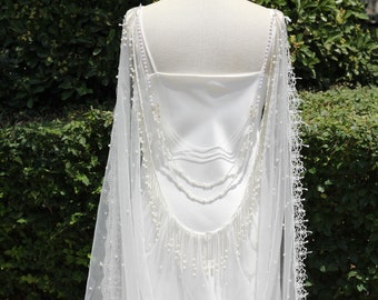 Cape de mariée en perles, collier pour mariage dans le dos, châle fait main