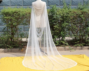 Voile de cape de mariée en perles, châle de mariage en tulle fait main