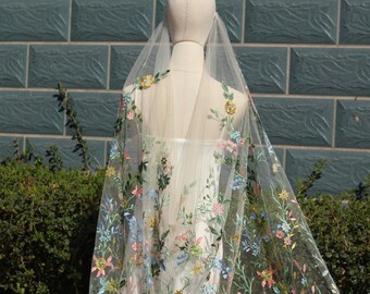 3D Flower Wedding Veil, Embroidered Wildflower Bridal Veil, Secret Garden