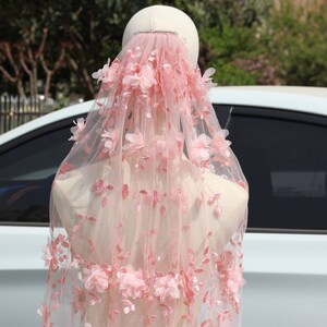 pink floral veil,wildflower veil,flower wedding veil,3d floral embroidered Veil,floral bridal veil embroidery Flower Bridal Veil,garden veil