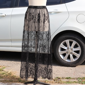 Black lace skirt,transparent skirt,Black Sheer Skirt,sexy maxi skirt, Lace Boho Skirt,See Through Skirt,Black Overskirt,evening dress up