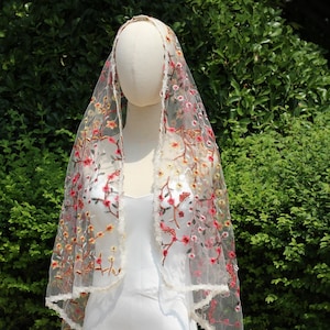velo de mantilla, velo floral, velo bordado, bufanda de capilla, velo cristiano, envoltura de chal de encaje, velo de capilla, velo católico, velo de iglesia, velo de misa latino