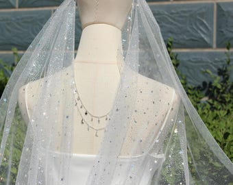 Sparkle Stars Wedding Veil, Celestial Boho Bridal Veil