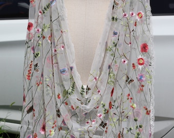 Floral Embroidered Wedding Cape, Wildflower Bridal Veil