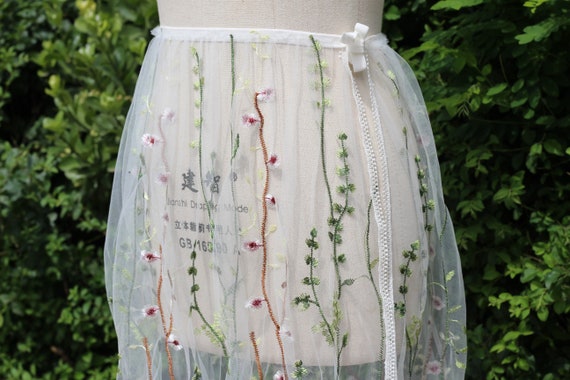 1900s Embroidered White Tulle Skirt