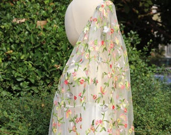 Floral Embroidery Wedding Veil, Colorful Wildflower Bridal Veil