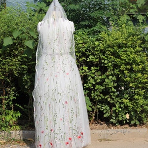 Secret garden flower wedding veil,floral bridal veil,wildflower colorful veil,botanical embroidered wildflower wedding veil color flower