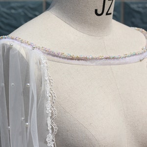 bridal cape beaded,Pearl Wedding Cape,shoulder Cape,bridal cape veil,lace Pearl Bridal Cape,pearl cape veil,dress cape,tulle cape,sheer cape