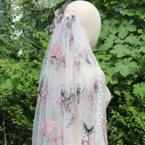 butterfly embroidered veil,floral veil,wildflower veil,wedding cape veil,floral wedding veil,embroidered flower veil,unique veil