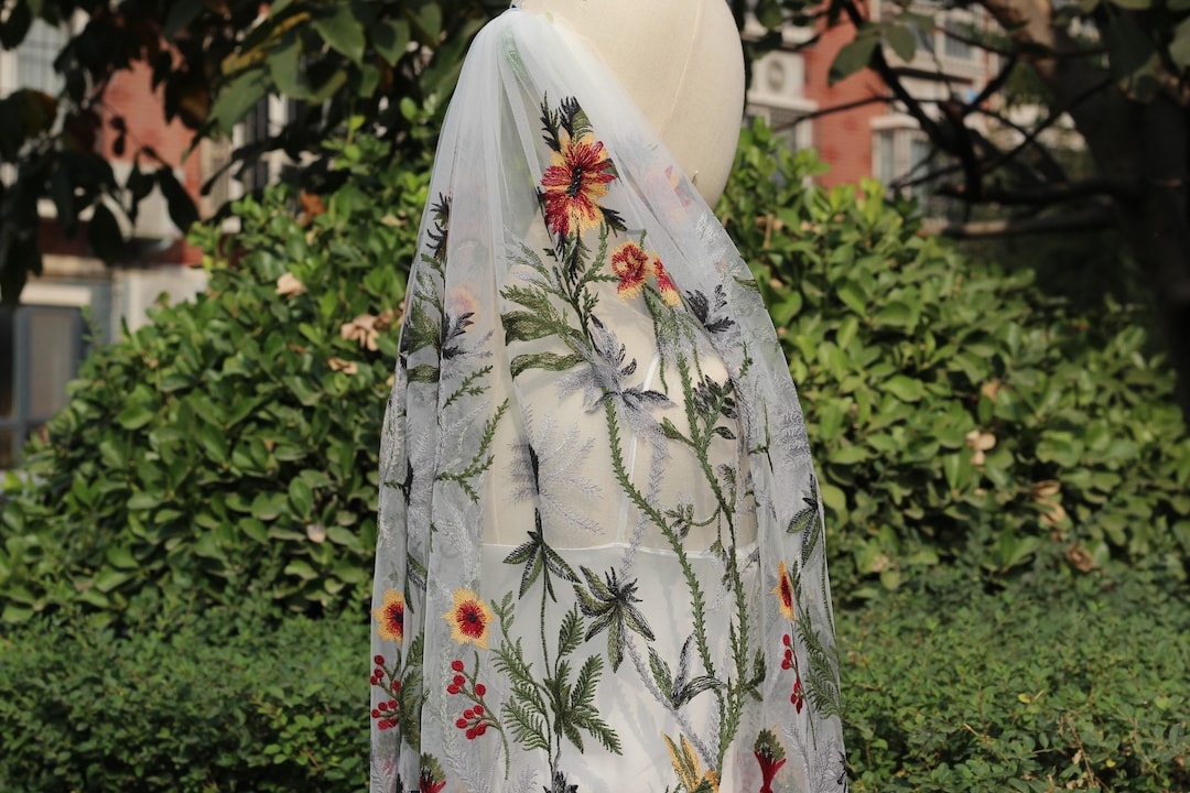 Embroidered Floral Bridal Cape Veil, Garden Flower Veil - Etsy