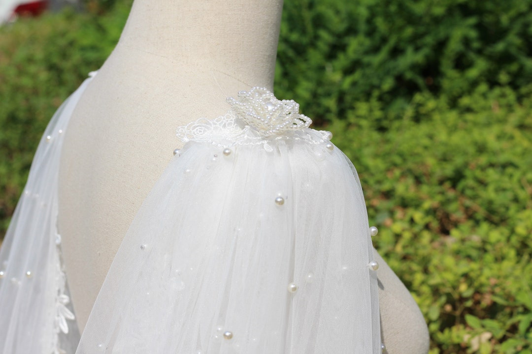 Pearl Bridal Wings,wings Veil Pearl Cape,detachable Wedding Wings,shoulder Tulle Wings,tulle