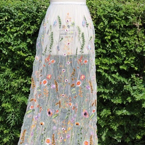 floral embroidered tulle overskirt,detachable wedding skirt,flower detachable bride skirt,Embroidered Floral Wedding Skirt