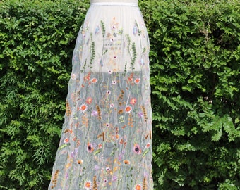 floral embroidered tulle overskirt,detachable wedding skirt,flower detachable bride skirt,Embroidered Floral Wedding Skirt