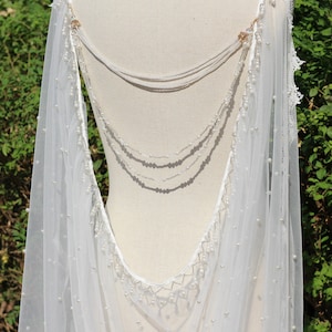 back necklace with drap wedding cape,Wedding Cape Veil with Pearl,Shoulder Cape Veil,bridal jewellery bridal cape veil,pearl bridal cape