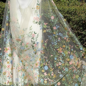green Wildflower Tulle Cape,Floral Sheer Cape botanical Colorful Floral Embroidery Bridal Cape Flower Wedding Cape Shawl,secret garden cape